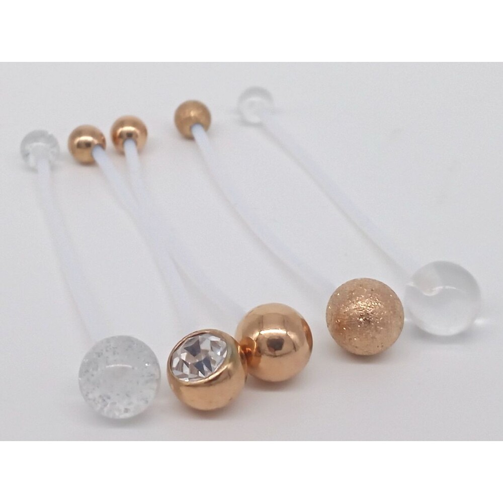 Flexible Belly Button Rings Maternity Sports Set of 5 Navel Retainer Gold Tone